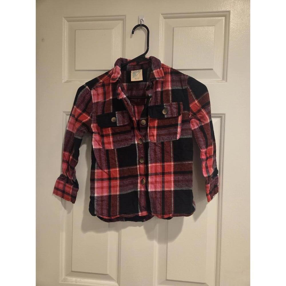 Thereabouts Girls' Red and Black Plaid Button-Up Shirt XS 6-6X